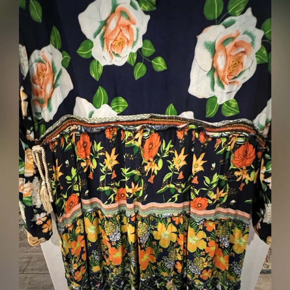 Kaktus Large floral maxi dress long sleeves with tie waist - Picture 7 of 13